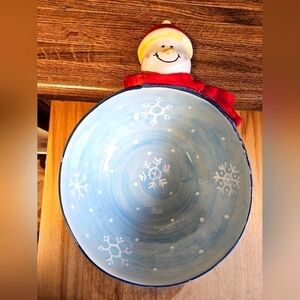Maxcera "Winter Blues" Snowman Ceramic Holiday Bowl